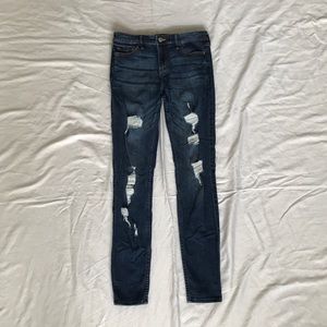 Hollister Mid-Rise Super Skinny Navy Ripped Jeans